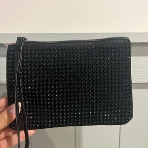 Black Studded Wristlet Clutch